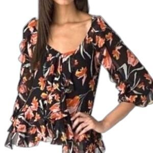 Diane von Furstenberg Benedetta Floral Black Tulip Silk Blouse Size 4